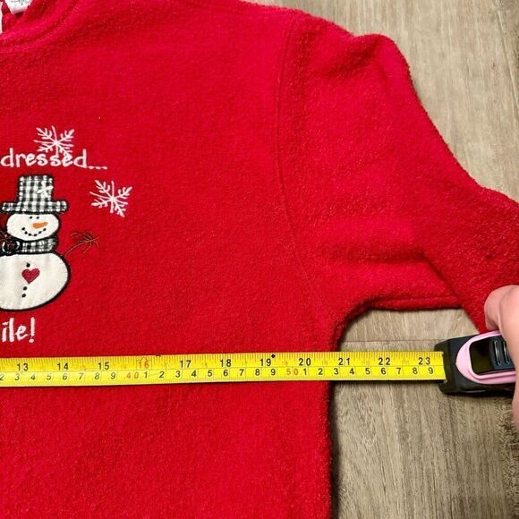 Vintage Red Christmas Sweater with embroidered snowmen Novelty Holiday, Nostalgi - Picture 5 of 8